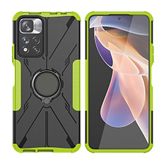 Funda Bumper Silicona y Plastico Mate Carcasa con Magnetico Anillo de dedo Soporte JX2 para Xiaomi Redmi Note 11 Pro+ Plus 5G Verde