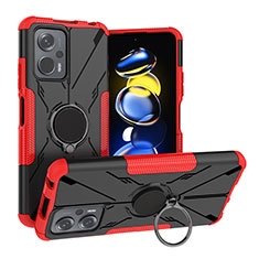 Funda Bumper Silicona y Plastico Mate Carcasa con Magnetico Anillo de dedo Soporte JX2 para Xiaomi Redmi Note 11T Pro 5G Rojo