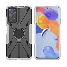 Funda Bumper Silicona y Plastico Mate Carcasa con Magnetico Anillo de dedo Soporte JX2 para Xiaomi Redmi Note 12 Pro 4G Plata