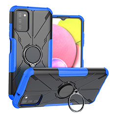 Funda Bumper Silicona y Plastico Mate Carcasa con Magnetico Anillo de dedo Soporte JX3 para Samsung Galaxy A03s Azul