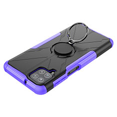 Funda Bumper Silicona y Plastico Mate Carcasa con Magnetico Anillo de dedo Soporte JX3 para Samsung Galaxy A12 Morado