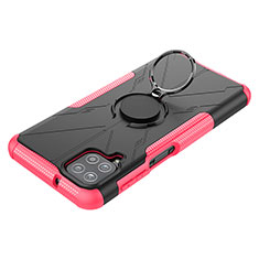 Funda Bumper Silicona y Plastico Mate Carcasa con Magnetico Anillo de dedo Soporte JX3 para Samsung Galaxy A12 Rosa Roja