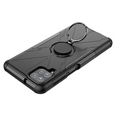 Funda Bumper Silicona y Plastico Mate Carcasa con Magnetico Anillo de dedo Soporte JX3 para Samsung Galaxy M12 Negro