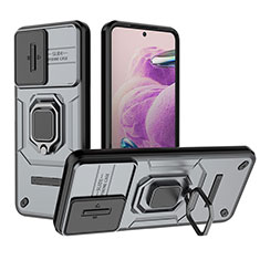 Funda Bumper Silicona y Plastico Mate Carcasa con Magnetico Anillo de dedo Soporte K1C para Xiaomi Redmi Note 12S Gris