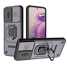 Funda Bumper Silicona y Plastico Mate Carcasa con Magnetico Anillo de dedo Soporte K1C para Xiaomi Redmi Note 12S Morado