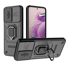 Funda Bumper Silicona y Plastico Mate Carcasa con Magnetico Anillo de dedo Soporte K1C para Xiaomi Redmi Note 12S Negro