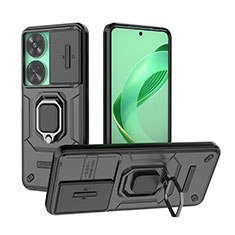 Funda Bumper Silicona y Plastico Mate Carcasa con Magnetico Anillo de dedo Soporte K2C para Huawei Nova 11 SE Negro