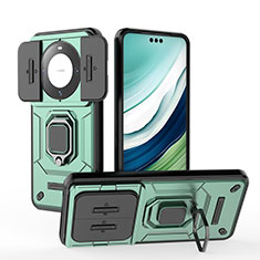 Funda Bumper Silicona y Plastico Mate Carcasa con Magnetico Anillo de dedo Soporte K3C para Huawei Mate 60 Pro+ Plus Verde