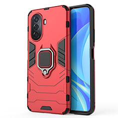 Funda Bumper Silicona y Plastico Mate Carcasa con Magnetico Anillo de dedo Soporte KC1 para Huawei Enjoy 50 Rojo