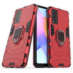 Funda Bumper Silicona y Plastico Mate Carcasa con Magnetico Anillo de dedo Soporte KC1 para Huawei Honor 10X Lite Rojo