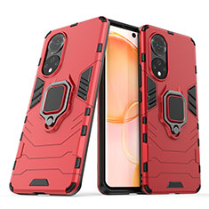 Funda Bumper Silicona y Plastico Mate Carcasa con Magnetico Anillo de dedo Soporte KC1 para Huawei Honor 50 5G Rojo