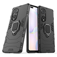 Funda Bumper Silicona y Plastico Mate Carcasa con Magnetico Anillo de dedo Soporte KC1 para Huawei Honor 50 Pro 5G Negro