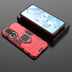 Funda Bumper Silicona y Plastico Mate Carcasa con Magnetico Anillo de dedo Soporte KC1 para Huawei Honor 80 5G Rojo