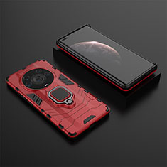 Funda Bumper Silicona y Plastico Mate Carcasa con Magnetico Anillo de dedo Soporte KC1 para Huawei Honor Magic3 Pro+ Plus 5G Rojo