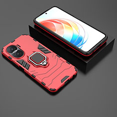 Funda Bumper Silicona y Plastico Mate Carcasa con Magnetico Anillo de dedo Soporte KC1 para Huawei Honor X40i 5G Rojo