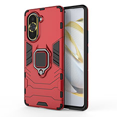 Funda Bumper Silicona y Plastico Mate Carcasa con Magnetico Anillo de dedo Soporte KC1 para Huawei Nova 10 Rojo