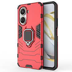 Funda Bumper Silicona y Plastico Mate Carcasa con Magnetico Anillo de dedo Soporte KC1 para Huawei Nova 10 SE Rojo