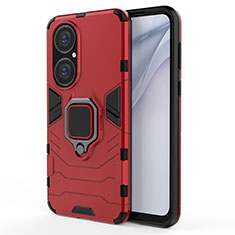 Funda Bumper Silicona y Plastico Mate Carcasa con Magnetico Anillo de dedo Soporte KC1 para Huawei P50 Pro Rojo