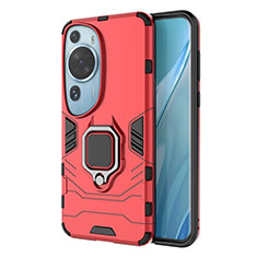 Funda Bumper Silicona y Plastico Mate Carcasa con Magnetico Anillo de dedo Soporte KC1 para Huawei P60 Art Rojo