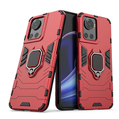 Funda Bumper Silicona y Plastico Mate Carcasa con Magnetico Anillo de dedo Soporte KC1 para OnePlus 10R 5G Rojo