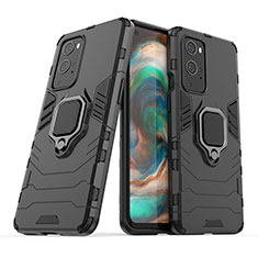 Funda Bumper Silicona y Plastico Mate Carcasa con Magnetico Anillo de dedo Soporte KC1 para OnePlus 9 Pro 5G Negro