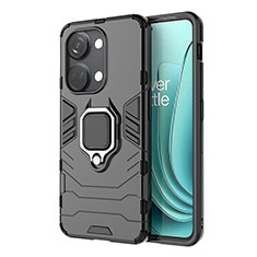 Funda Bumper Silicona y Plastico Mate Carcasa con Magnetico Anillo de dedo Soporte KC1 para OnePlus Ace 2V 5G Negro