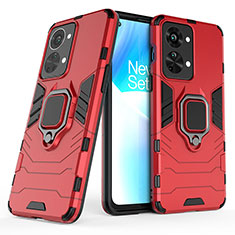 Funda Bumper Silicona y Plastico Mate Carcasa con Magnetico Anillo de dedo Soporte KC1 para OnePlus Nord 2T 5G Rojo