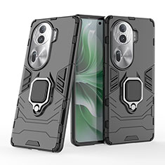 Funda Bumper Silicona y Plastico Mate Carcasa con Magnetico Anillo de dedo Soporte KC1 para Oppo Reno11 Pro 5G Negro