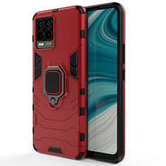 Funda Bumper Silicona y Plastico Mate Carcasa con Magnetico Anillo de dedo Soporte KC1 para Realme 8 4G Rojo