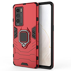 Funda Bumper Silicona y Plastico Mate Carcasa con Magnetico Anillo de dedo Soporte KC1 para Realme GT Master Explorer 5G Rojo