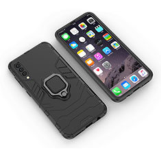 Funda Bumper Silicona y Plastico Mate Carcasa con Magnetico Anillo de dedo Soporte KC1 para Samsung Galaxy A30S Negro