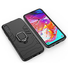 Funda Bumper Silicona y Plastico Mate Carcasa con Magnetico Anillo de dedo Soporte KC1 para Samsung Galaxy A70 Negro