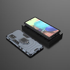 Funda Bumper Silicona y Plastico Mate Carcasa con Magnetico Anillo de dedo Soporte KC1 para Samsung Galaxy A71 5G Azul