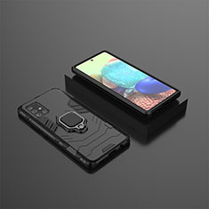 Funda Bumper Silicona y Plastico Mate Carcasa con Magnetico Anillo de dedo Soporte KC1 para Samsung Galaxy A71 5G Negro