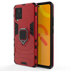 Funda Bumper Silicona y Plastico Mate Carcasa con Magnetico Anillo de dedo Soporte KC1 para Vivo iQOO 7 Legend 5G Rojo