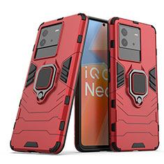 Funda Bumper Silicona y Plastico Mate Carcasa con Magnetico Anillo de dedo Soporte KC1 para Vivo iQOO Neo6 SE 5G Rojo