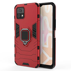 Funda Bumper Silicona y Plastico Mate Carcasa con Magnetico Anillo de dedo Soporte KC1 para Vivo iQOO U3x 5G Rojo