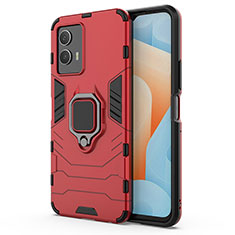 Funda Bumper Silicona y Plastico Mate Carcasa con Magnetico Anillo de dedo Soporte KC1 para Vivo iQOO U5 5G Rojo