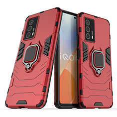 Funda Bumper Silicona y Plastico Mate Carcasa con Magnetico Anillo de dedo Soporte KC1 para Vivo iQOO Z5 5G Rojo