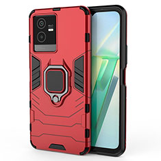 Funda Bumper Silicona y Plastico Mate Carcasa con Magnetico Anillo de dedo Soporte KC1 para Vivo iQOO Z6x Rojo