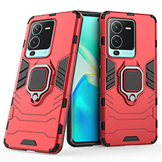 Funda Bumper Silicona y Plastico Mate Carcasa con Magnetico Anillo de dedo Soporte KC1 para Vivo V25 Pro 5G Rojo