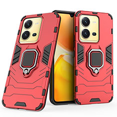 Funda Bumper Silicona y Plastico Mate Carcasa con Magnetico Anillo de dedo Soporte KC1 para Vivo V25e Rojo