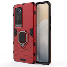 Funda Bumper Silicona y Plastico Mate Carcasa con Magnetico Anillo de dedo Soporte KC1 para Vivo X60 Pro+ Plus 5G Rojo