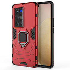 Funda Bumper Silicona y Plastico Mate Carcasa con Magnetico Anillo de dedo Soporte KC1 para Vivo X70 Pro+ Plus 5G Rojo