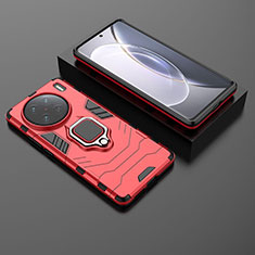 Funda Bumper Silicona y Plastico Mate Carcasa con Magnetico Anillo de dedo Soporte KC1 para Vivo X90 Pro 5G Rojo