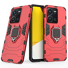 Funda Bumper Silicona y Plastico Mate Carcasa con Magnetico Anillo de dedo Soporte KC1 para Vivo Y35 4G Rojo