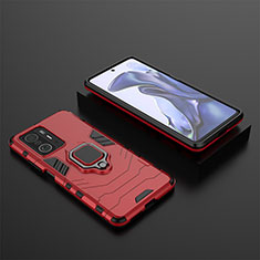 Funda Bumper Silicona y Plastico Mate Carcasa con Magnetico Anillo de dedo Soporte KC1 para Xiaomi Mi 11T 5G Rojo