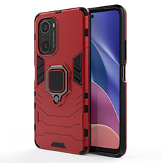 Funda Bumper Silicona y Plastico Mate Carcasa con Magnetico Anillo de dedo Soporte KC1 para Xiaomi Mi 11X Pro 5G Rojo