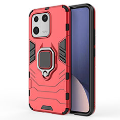 Funda Bumper Silicona y Plastico Mate Carcasa con Magnetico Anillo de dedo Soporte KC1 para Xiaomi Mi 13 5G Rojo