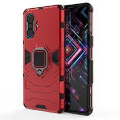 Funda Bumper Silicona y Plastico Mate Carcasa con Magnetico Anillo de dedo Soporte KC1 para Xiaomi Poco F3 GT 5G Rojo